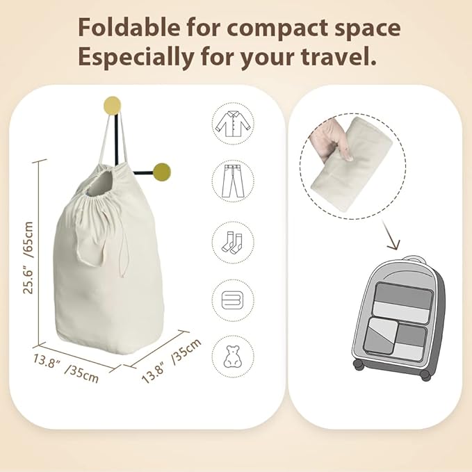 MCleanPin Washable Laundry Bags with Handles,140L Dirty Clothes Storage for College Dorm or Travel, Laundry Liner Fit Most Laundry Hamper or Basket,2 Pack (Beige & Grey)