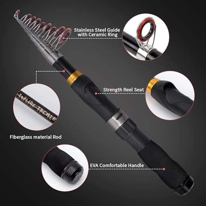 Collapsible Fishing Rod and Reel Combo, BalanZze Telescopic Fishing Rod with Spinning Reel, Portable Collapsible Fishing Pole Kit for Saltwater and Freshwater