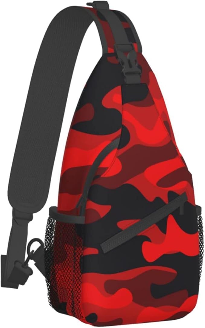 SUPLUCHOM Sling Bag Military Camouflake Camo Red Black Hiking Daypack Crossbody Shoulder Backpack Travel Chest Pack for Men Women Over 12 Years Old