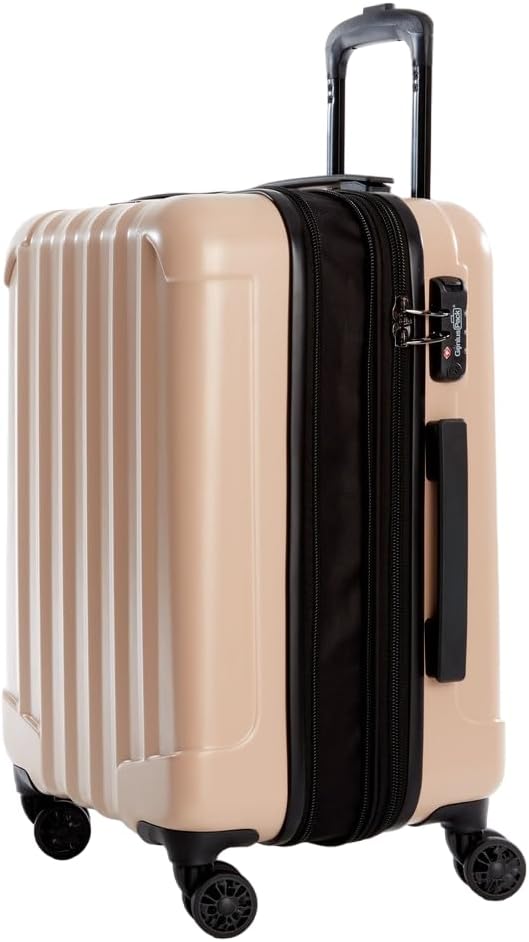 Genius Pack Expandable Hardside Carry On Luggage 22x14x9 Airline Approved Rolling Suitcase with Double Spinner Wheels, Ultra Light 21-Inch (Natural Beige)