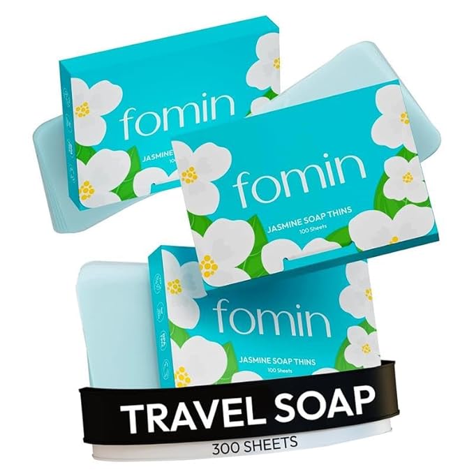 FOMIN - Antibacterial Paper Soap Sheets for Hand Washing - (300 Sheets) Jasmine Portable Travel Soap Sheets, Dissolvable Camping Mini Soap, Portable Hand Soap sheet