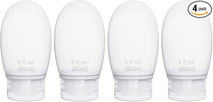 Silicone Travel Bottles for Toiletries TSA Approved Travel Size Containers Set 4 Pack Portable Leak Proof Refillable Cosmetic Squeeze Bottles Shampoo Hair Conditioner Body Lotion Bath Shower Gel