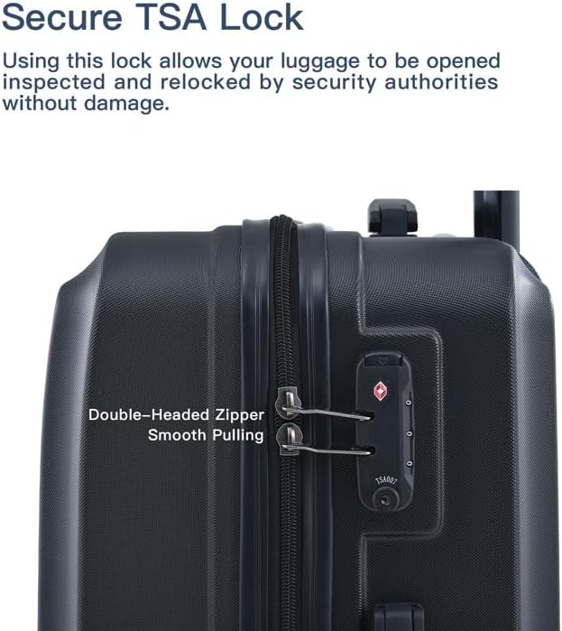 Campfun 3 Piece Luggage Sets, Hardshell ABS Luggage with TSA Lock, Carry On Suitcase Sets Lightweight Durable with 2 Hooks & Spinner Wheels, 20in/24in/28in - Black(C)