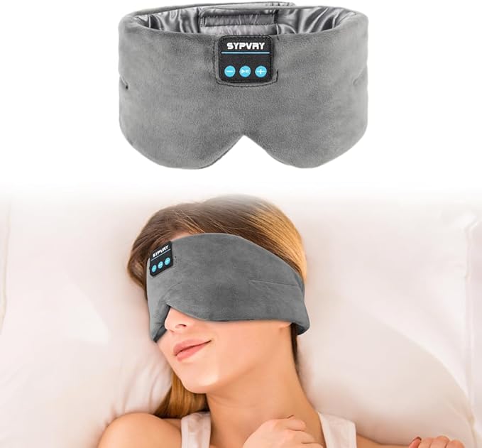 Sleep Eye Mask with Bluetooth Headphones, SYPVRY Wireless Headphones Bluetooth Silk Sleep Mask Blackout Blindfold, Bluetooth Eye Mask for Sleeping with Microphone