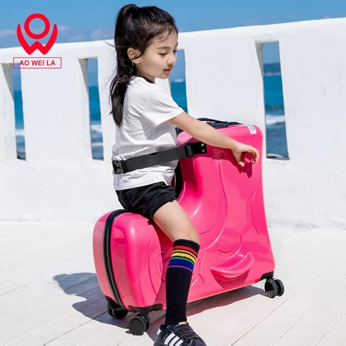 Travel Gear: Premium Toddler Ride-On Luggage with Ergonomic Handle & Secure Harness System, Carry on 21Inch, Red