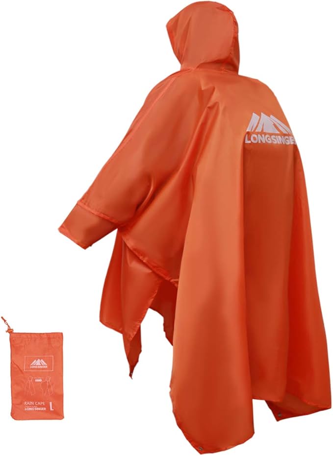 longsinger Rain Poncho for Adult, Waterproof Rain Poncho with Hood and Sleeve, Ideal for Hiking, Hunting, Camping