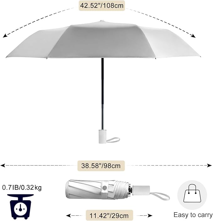 Cuby UV Sun Umbrella Compact Folding Umbrella lightweight Portable Manual Travel Umbrella for Rainproof & 99% UV Protection with Black Anti-UV Coating