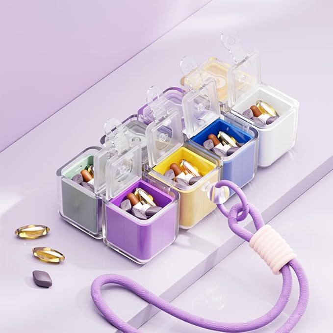 Travel Pill Organizer,Magnetic Cube Cute Pill Box,Pill Compact with 8 Compartment,Vitamin Cases Organizers 7 Day for Vitamins & Supplements(Black)