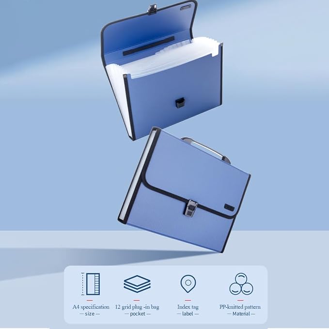 M&G Expanding File Folder 12 Pockets Accordion File Organizer with Labels, Portable Document Receipt Organizer for A4 Letter Size Paper, Waterproof Folder for Bussiness School Office Supplies (Blue)