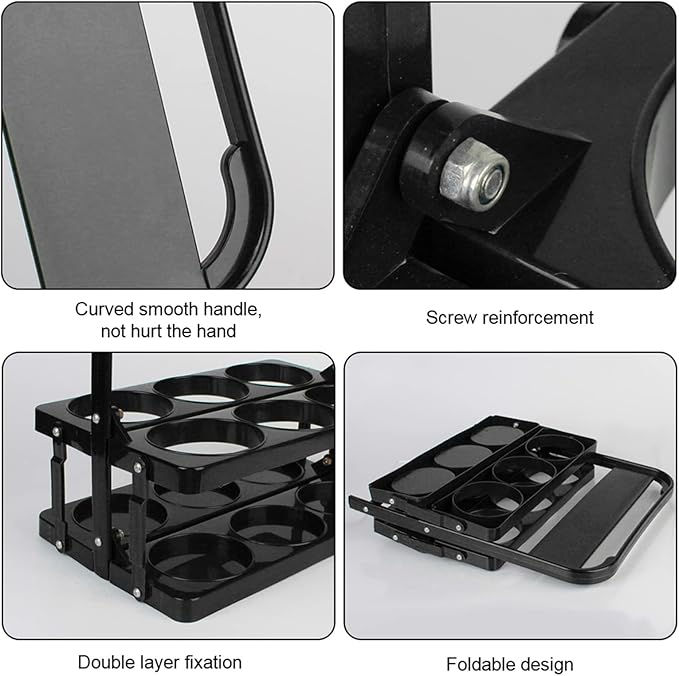Plastic Foldable Cup Holder, Black, 13 inches, Holds 6 Beverages, Portable for Delivery, Takeout, Camping and Travel