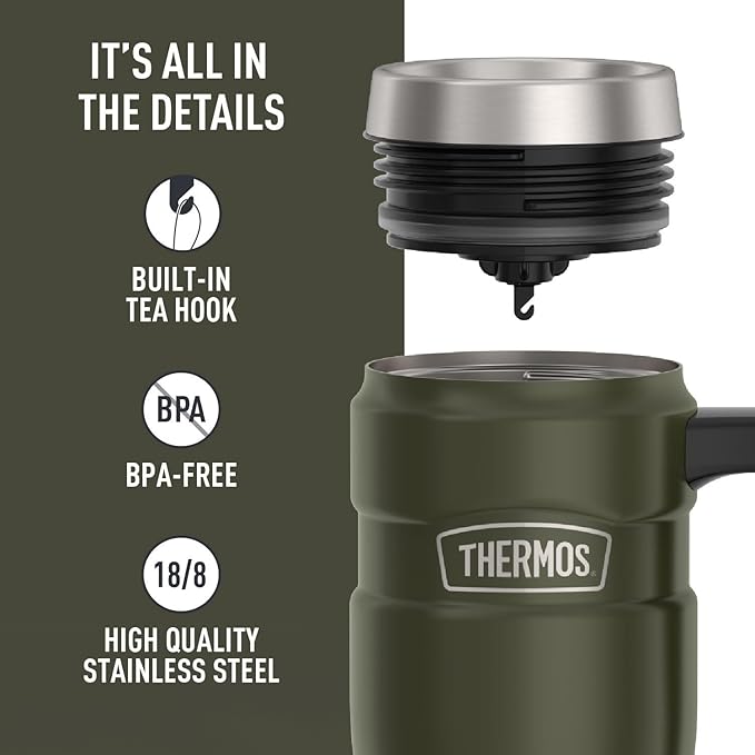 THERMOS Stainless King Vacuum-Insulated Travel Mug, 16 Ounce, Army Green