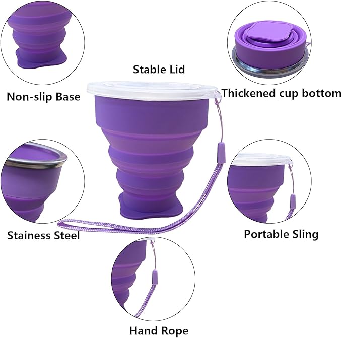 Collapsible Cup - Silicone FoldableCup Expandable Folding Drinking Cups -Reusable Portable Mugs-Cup For Travel, Camping, Hiking, Holiday Vacation, Outdoor Sports