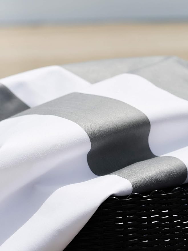 Gray Microfiber Beach Towel by Laguna Beach Textile Co - Sand Free, Light Weight Striped Pool Towel - Perfect for Yoga, Gym, Beach, Pool - Extra Large, 35" x 75" - Quarry Gray