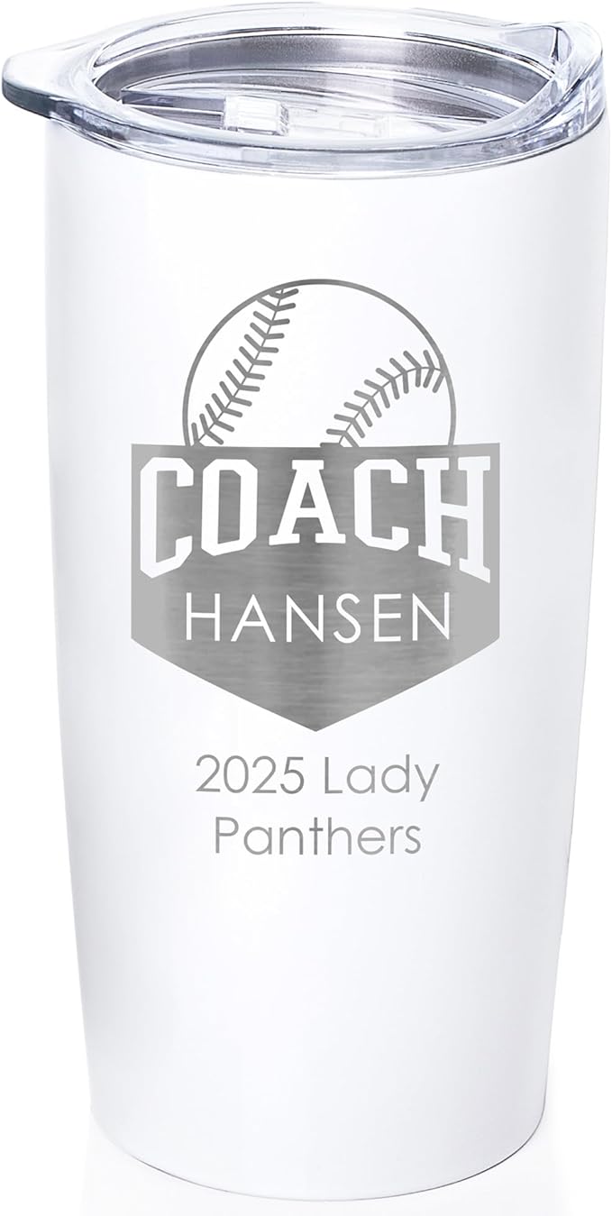 Lifetime Creations Custom Baseball Coach Tumbler: Gifts for Men, Coaches Presents Baseball, Baseball Coaches Gifts, Personalized Best Coach Thank You Gift Baseball (White 20 Ounce)