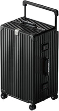 Aluminium Frame Checked- In Luggage with Smooth Jelly Wheels, Hardside Zipperless Rolling Suitcase with TSA Lock (Pure Black, 28-Inch)
