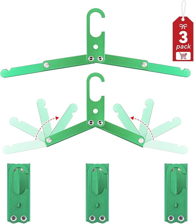 Hikeman Travel Hangers Metal Heavy Duty Folding Hangers for Wet Clothes Portable Space Saving Travel Accessories for Camping Cruise Hotel (3, Green)