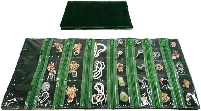 Travel Jewelry Roll Bag Portable Organizer Pouch With Grids&PVC Cover Storage Bags for Necklace, Bracelet, Bracelet,Ring, Badge, Pendant