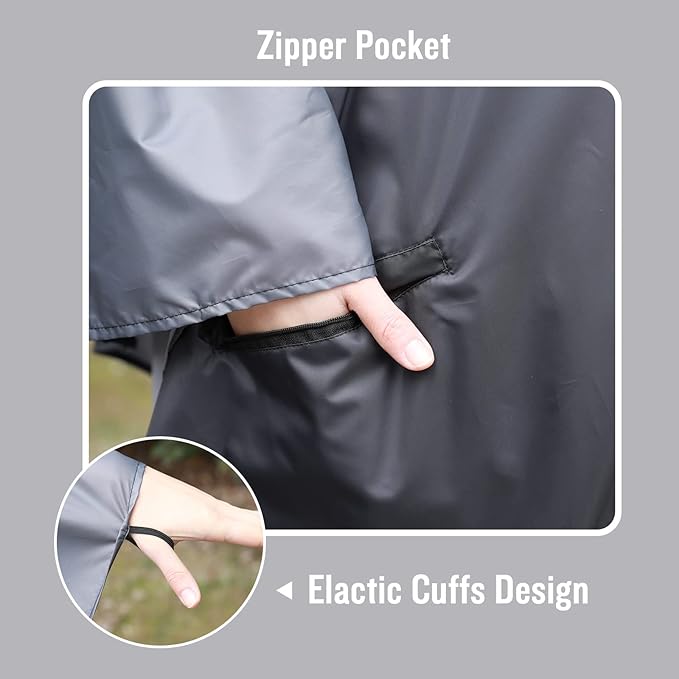SaphiRose Rain Poncho Jacket Coat Hooded for Adults with Pockets