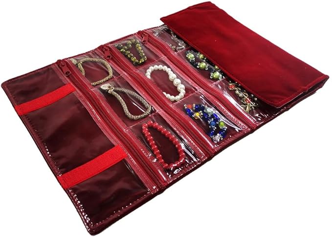 Travel Jewelry Roll Bag Portable Organizer Pouch With Grids&PVC Cover Storage Bags for Necklace, Bracelet, Bracelet,Ring, Badge, Pendant