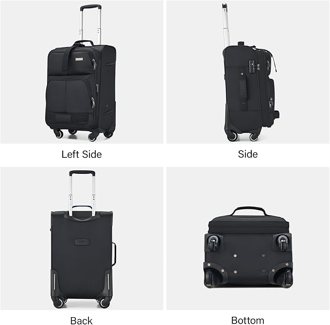 Hanke 20 Inch Softside Expandable Carry On Luggage with Spinner Wheels, Rolling Suitcase Travel Luggage with TSA Approved Luggage,Black