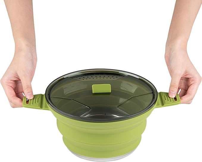 Restaurantware-Hi Tek 2.5 Liter Collapsible Camping Pot, 1 Portable Cook Pot - With Lid, Stainless Steel Bottom, Silicone Camping Cookware, For Travel Or Outdoor Hiking- Restaurantware