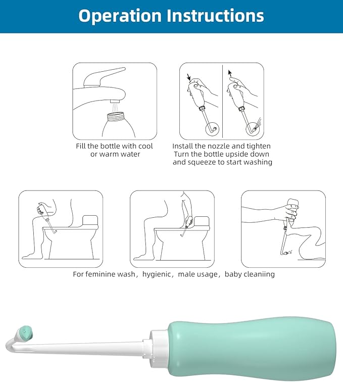 Portable Bidet for Toilet, Bidet Attachment,Handheld Personal Travel Bidet Parts 650ml Extra Long Pointed Nozzle Spray for Childbirth, Personal Hygiene, Outdoor, Camping with Travel Bag- 22oz/ Green