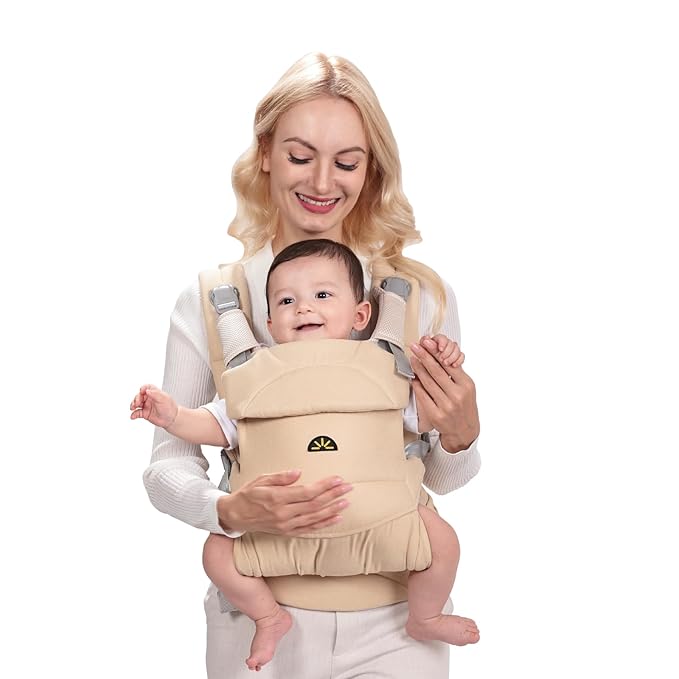 Baby Carrier for Newborns to Toddlers, Adjustable, Ultra-Soft and Weightless, Ergonomic Baby Carrier with Head Support, Baby Travel Gear, Baby Essentials (Beige),