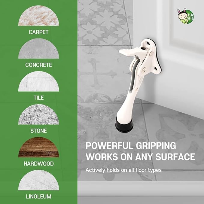 One Touch Kickdown Door Stopper, Door Holder, Heavy Duty Door Stops, Bottom of Door, Height-Adjustable Rubber Tips by HASHI (White 4 inch x 2pack)