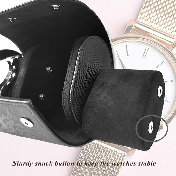 Watch Travel Case, Luxury Leather Watch Roll 2 Slot Organizer Box, Jewelry Storage Case Gifts for Man and Woman Christmas Anniversary Birthday (Black-2slot)