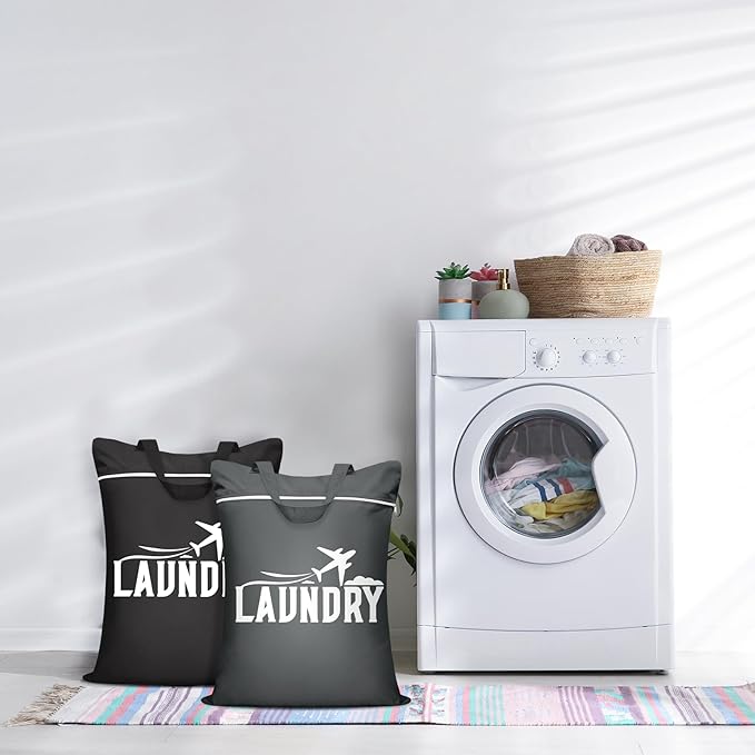 2 Pcs Large Travel Laundry Bags - Washable Waterproof Wet Dry Bags for Dirty Clothes, Swimsuits, Gym Clothes, Laundry, Swimming Pool, Yoga, College Dorm (Black+Grey)