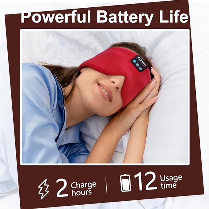 Sleep Mask Bluetooth 5.4 Headphones Soft Wireless Headband Eye Mask Blackout with Microphone (Red)