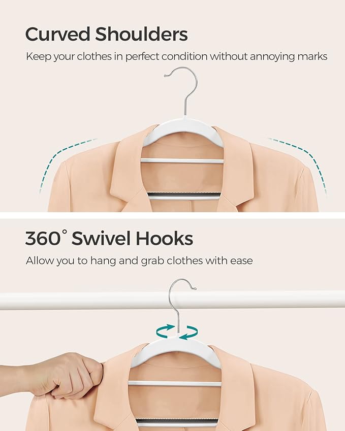 SONGMICS Pack of 50 Coat Hangers, Heavy-Duty Plastic Hangers, Clothes Hangers, White and Dark Gray UCRP020W02