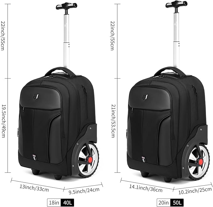 Rolling Backpack,Waterproof Backpack with Wheels for Business and Travel Commuter, Carry on Backpack with Laptop Compartment, Fit 15.6 Inch Laptop, Wheeled Backpack for Adults, 18Inch