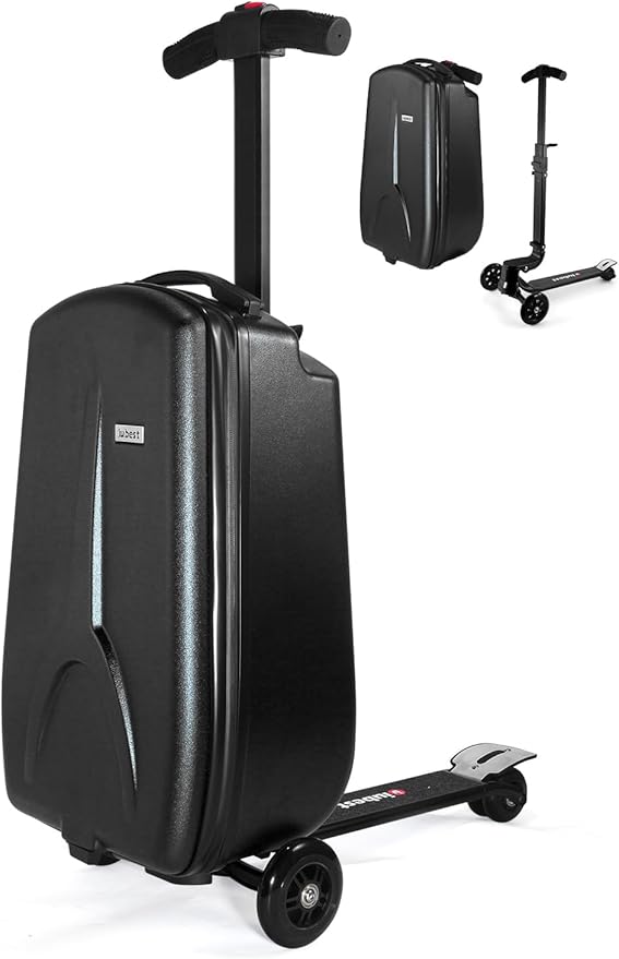 MRPLUM 20" Ride-On Suitcase with Detachable Scooter for Kids,Foldable Hardshell Carry-On Luggage for Toddlers Ages 4-15 with Adjustable Handle,Easy Steering&Brake(Airplane Approved)