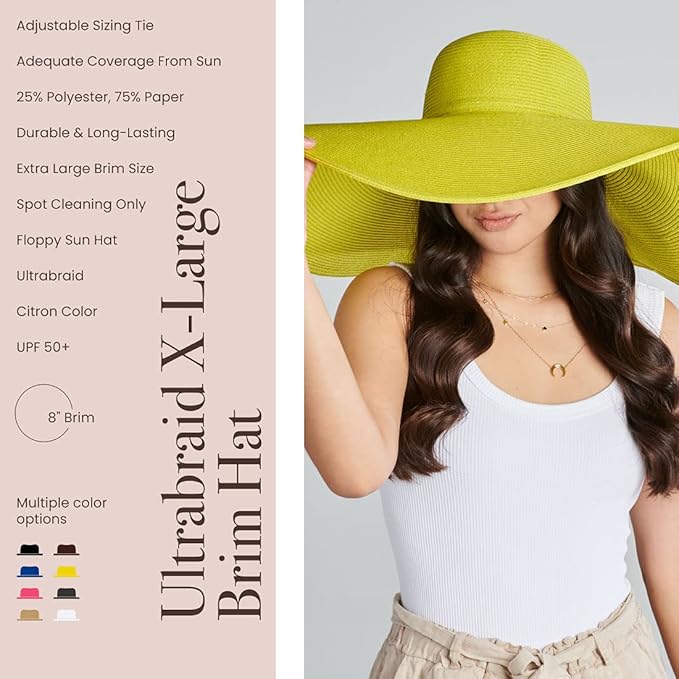 San Diego Hat Company Women's Ultrabraid X-Large Brim Hat, Adjustable Sun Hat with UPF 50+