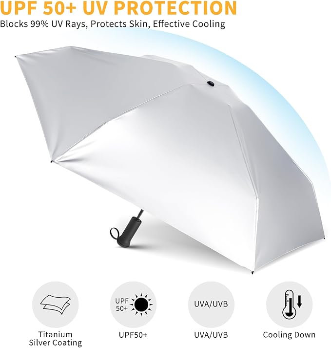 Mini Travel Umbrella - UPF 50+ Sun Protection Compact Manual Open Small Sun Umbrella