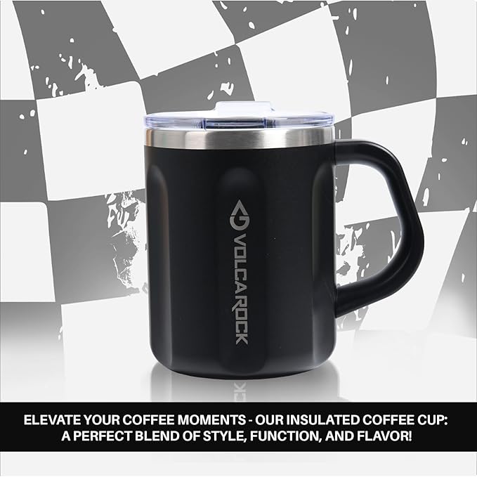 Stainless Steel Coffee Mug with Handle, 16 oz Double Wall Vacuum Insulated Travel Mug Tumbler With Slider Lid, Great Tea Mug for Men and Women (Black)