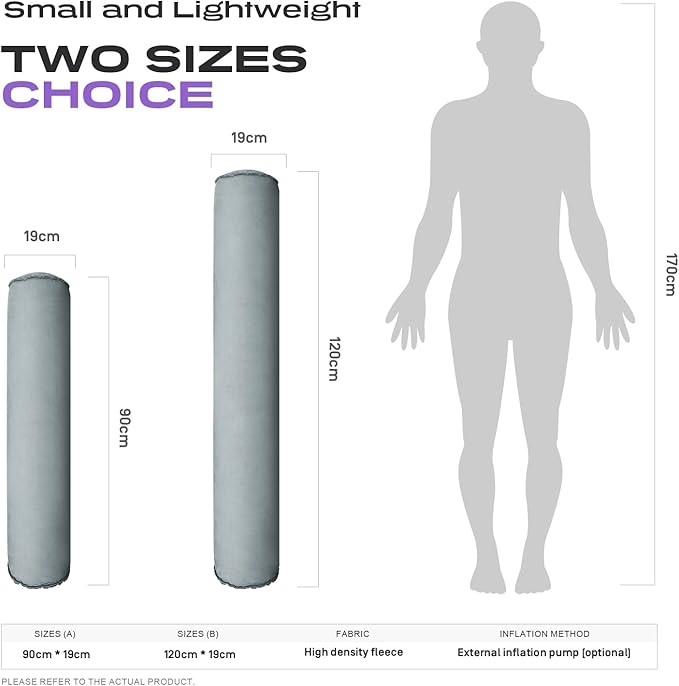 ETROL Inflatable Body Pillow for Adults, 35-inch Long Pillows for Bed, Bolster Pregnancy Pillows for Sleeping, Inflatable Travel Full Body Pillow, Hug Round Pillow for Side Sleeper, Soft Velvet, Grey
