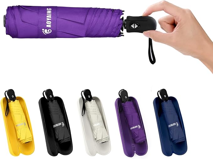 GAOYAING Compact Automatic Travel Umbrella with Case, Mini Small Folding Sun UV, Pocket Purse Umbrella