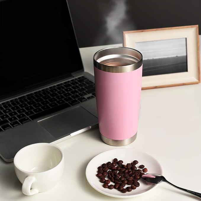 DOMICARE 20oz Stainless Steel Tumbler Bulk with Lid, Double Wall Vacuum Insulated Travel Mug, Powder Coated Coffee Cup, Pink, 4 Pack