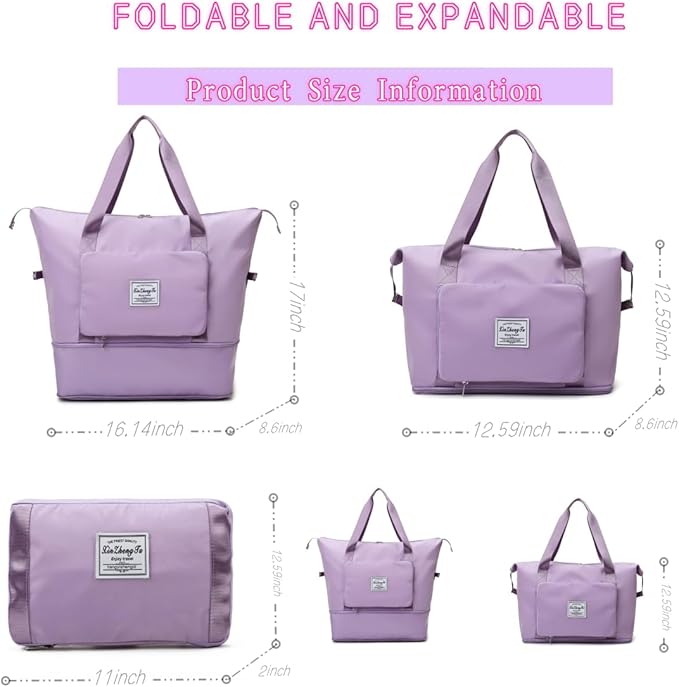 Large Capacity Foldable Travel Bag, Expandable lightweight Carry on Bag, Dry with Wet Separation Spor Duffel Bags