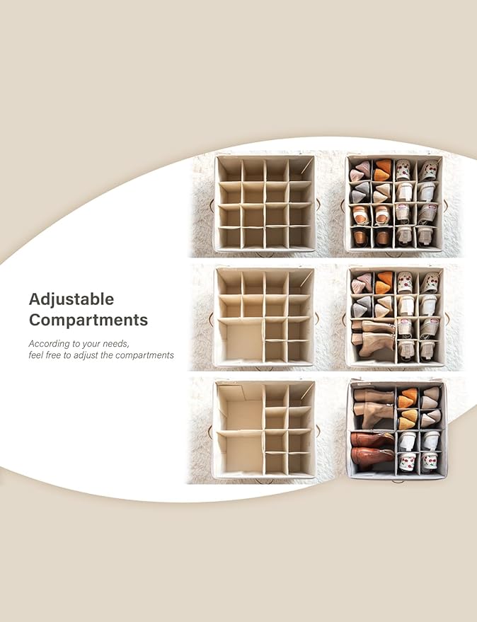 StorageWorks Shoe Organizer for Closet, Fits up to 24 Pairs, Shoe Cubby Storage Containers with Adjustable Dividers and Clear Cover, Black