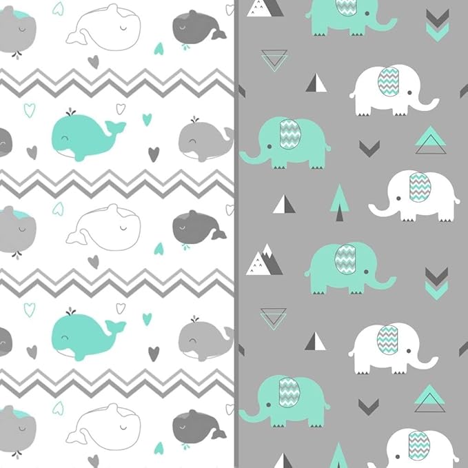 Stretchy Changing Pad Covers for Boys Girls,2 Pack Jersey Knit,Elephant & Whale