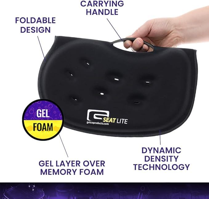 LITE Travel Gel Foam Cushion | Back Pain, Sciatica, Pressure Relief | Relieves Tailbone Discomfort, Promote Healthy Posture | Ergonomic Comfort | Car, Commute, Airplane and Travel - Gray