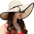 DRESHOW Beach Hats for Women Big Straw Wide Brim Summer Hat Floppy Foldable Roll up Cap Sun Hat UPF 50+