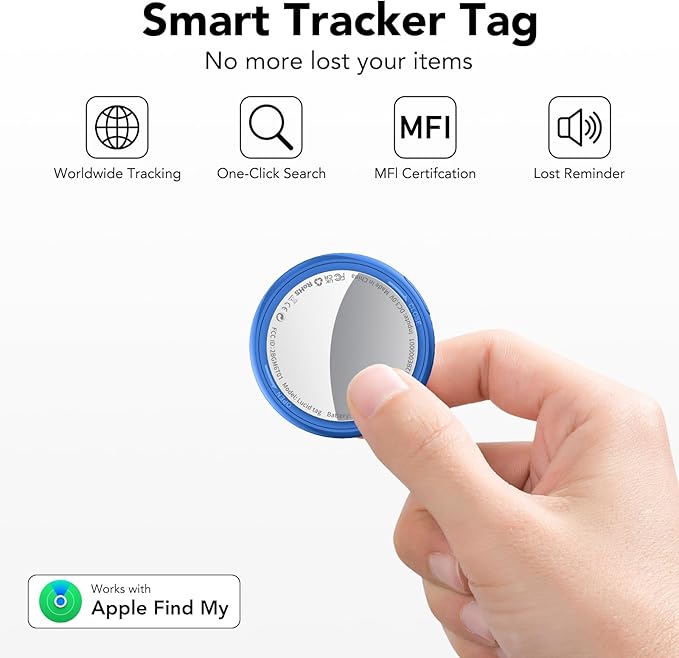 2025 New [Apple MFi Certified] (iOS Only) Air Tracker Tag-4 Pack, Bluetooth Tracker for Apple Find My, Replaceable Battery, Key Finder and Item Locator Smart Tag for Keys, Bags, Luggage, Pets, (Blue)