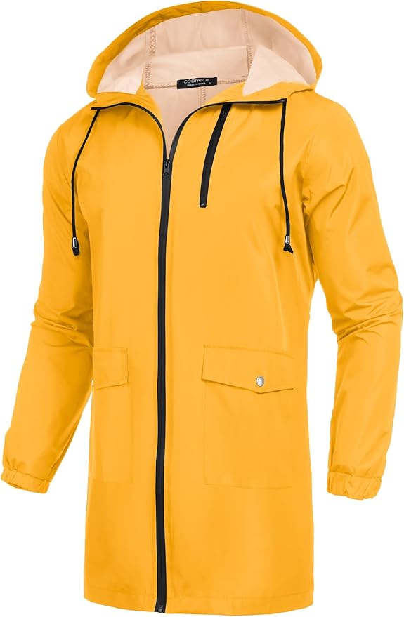 COOFANDY Men's Long Raincoat Ligtweight Rain Jacket Waterproof Outdoor Jackets with Hood