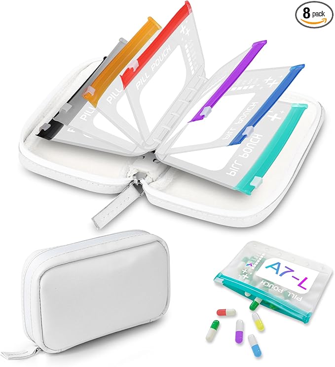 A7-L Water-Proof Pill Pouch Set， Large Pill Organizer, BPA Free, A7-L Pill Loose-Leaf Storage with Color-Coded Medicine Pouches, Reusable Travel Medicine Organizer， Zippered Pill Organizers Weekly