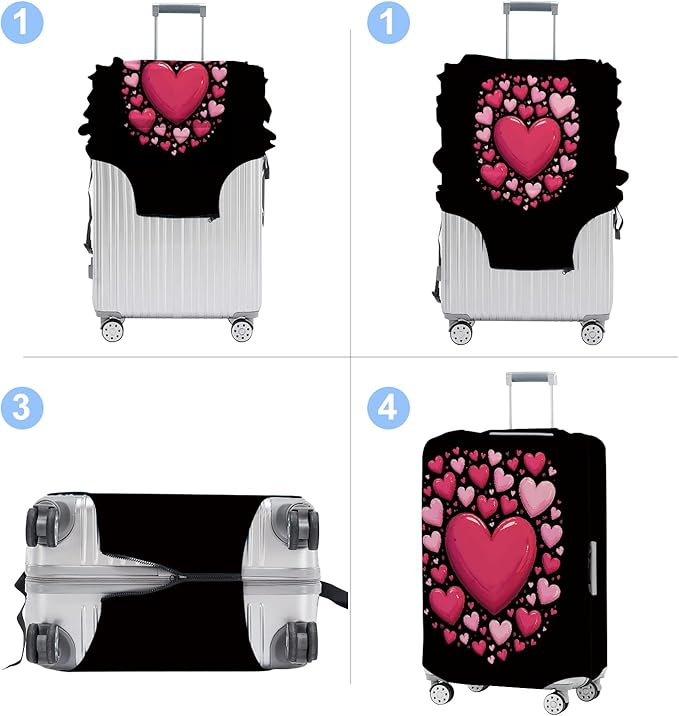 Luggage Cover Washable Suitcase Protector Anti-Scratch,Stretchable Fit for 20-34Inch Luggage Durable Travel Bag Cover with Zipper Closure (Heart, M(fits 24-26Inch suitcase))