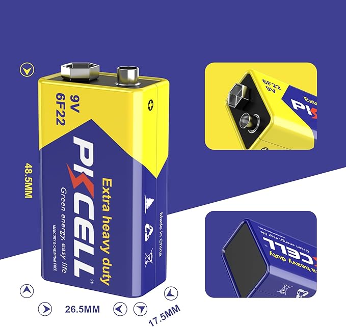 PKCELL 9V Battery Carbon Zinc for Smoke Detectors 6F22 Battery, 10-Year Shelf Life，Ultra Long-Lasting(16PCS)